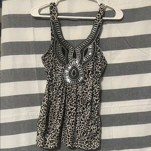 Simply Irresistible Black and White Embellished Leopard Tank Top